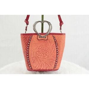 Vintage Faux Tooled Leather Heart Handle Western Chic Cowgirl Southwest Rodeo